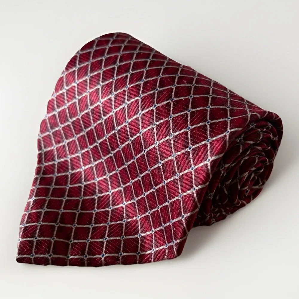 Vintage Romario Manzini Men's Polyester Red Design Tie Geometric‎ Diamond